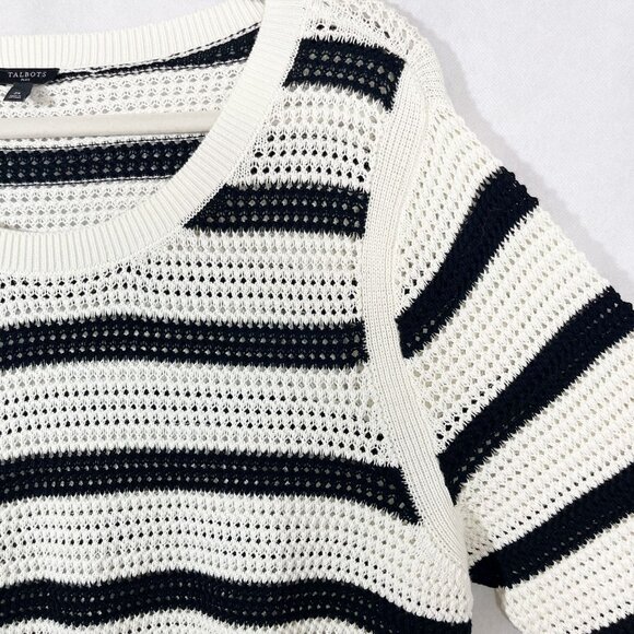 Talbots Black & White Open Knit Striped Long Sleeve Sweater Top Beach Size 2X - Picture 4 of 7